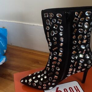 Embellished Black Stiletto Boots